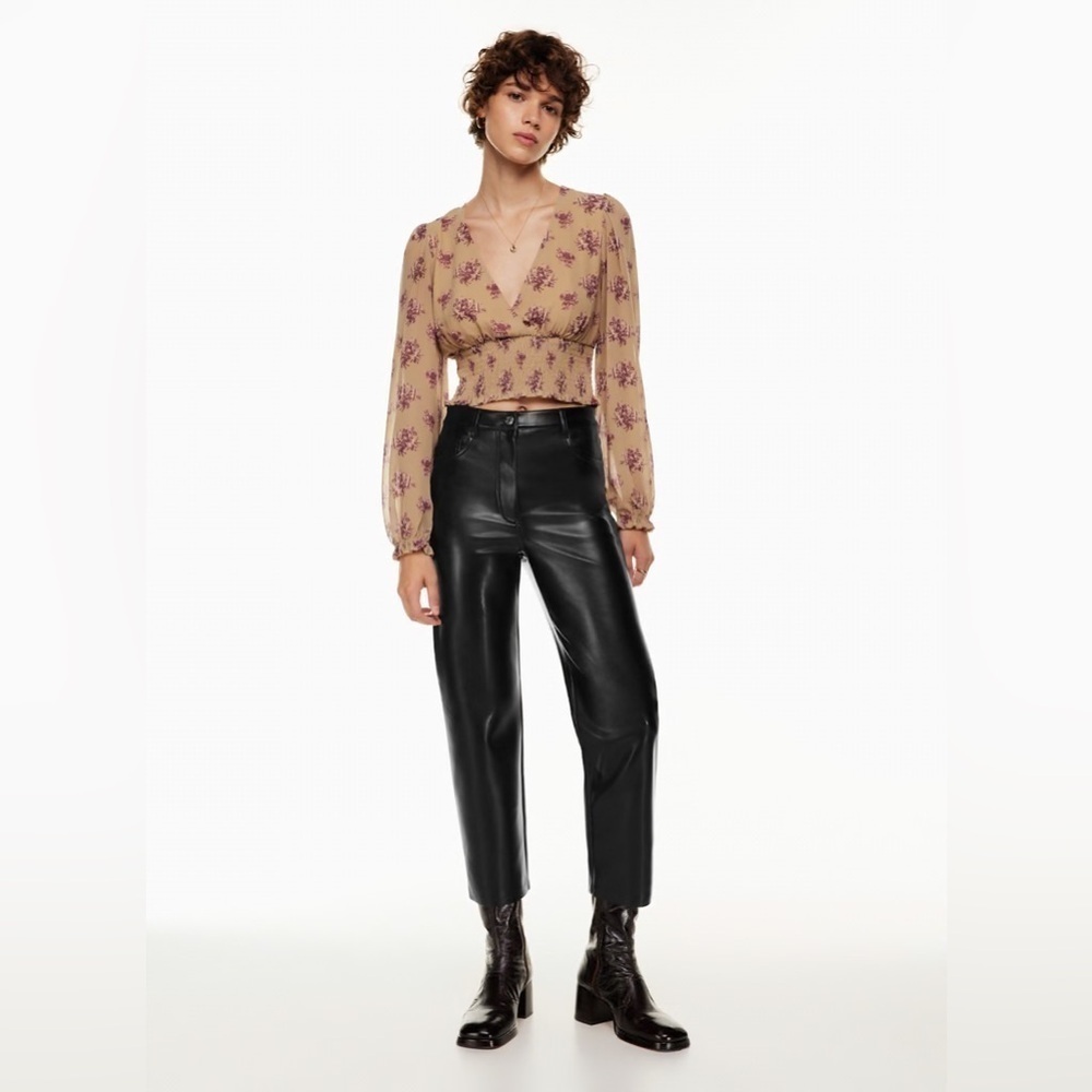 Aritzia Wilfred The Melina Cropped Pant Black High Waisted Vegan Leather 16